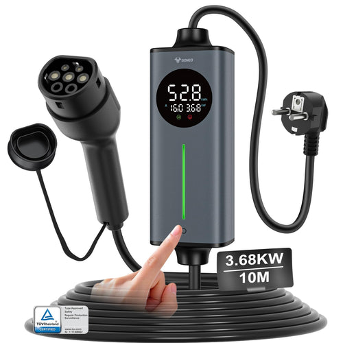 GONEO Ladekabel Elektroauto Typ 2 Schuko 10 m 16 A mobile Ladestation mit LED-Display und Steuerbox