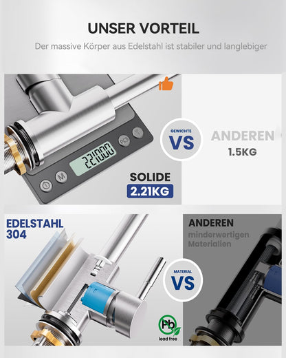 Sofetiy Küchenarmatur Ausziehbar mit Brause – Edelstahl Gebürstet