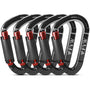 RIGINADO Kletterkarabiner 25 kN Twistlock, 5 Stück, Aluminium, schwarz, D-förmig, für Klettern und Hängematte