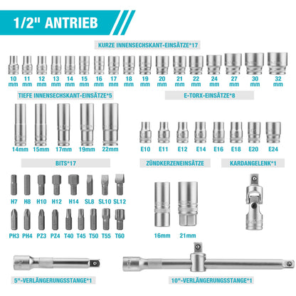 DURATECH Steckschlüsselsatz 108-tlg. - 1/2" & 1/4" Antrieb