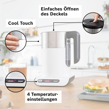 Bosch TWK8611P kabelloser Wasserkocher weiss mit Temperaturwahl