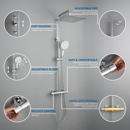 Auralum Duschsystem Thermostat Regendusche 30x30 cm - Chrom