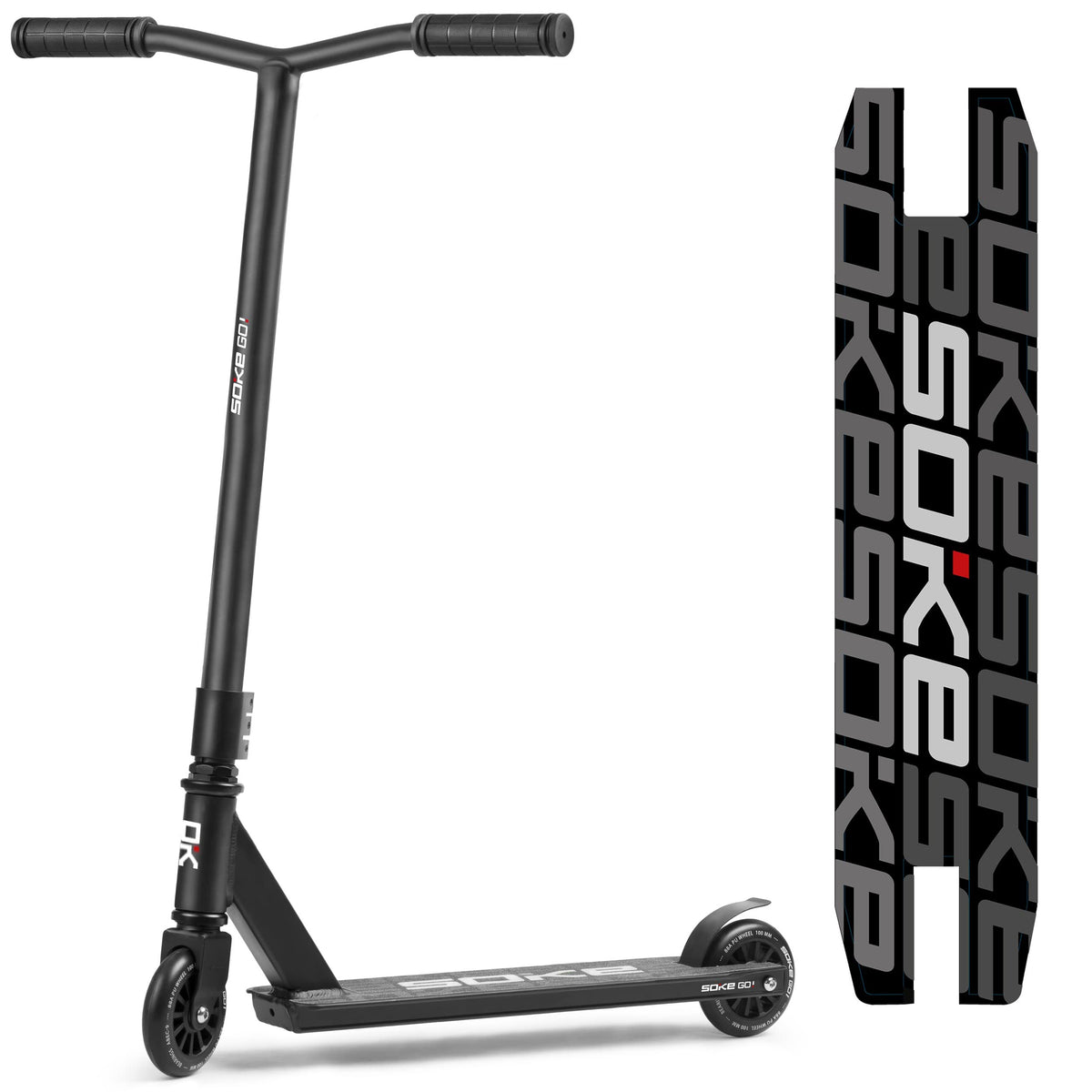 SOKE GO! Stunt Scooter mit ABEC-9 Kugellagern, schwarz – Tretroller mit zwei PU-Rollen und Y-Lenker