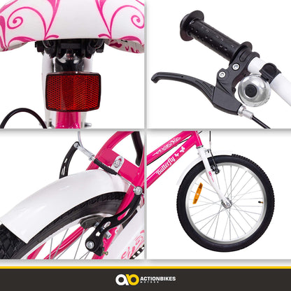 Actionbikes Butterfly 20 Zoll Kinderfahrrad Mädchen - Pink/Weiss