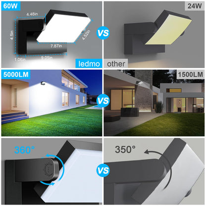 ledmo 60W LED Wandleuchte Aussen - KaltWeiss 6000K, Schwenkbar