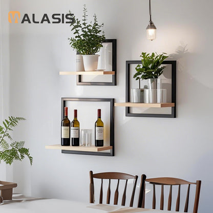Walasis Wandregal Schwarz, 3er Set quadratische Schweberegale