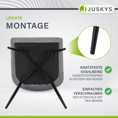 Juskys Blanca Esszimmerstühle 4er Set - Samt Hellgrau