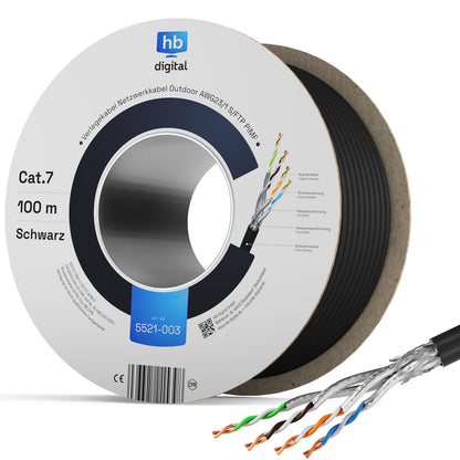 HB-DIGITAL CAT 7 Outdoor LAN Verlegekabel S/FTP 100m Schwarz