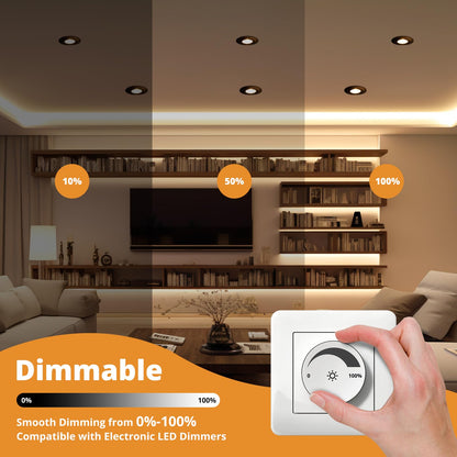 wowatt LED Einbaustrahler Schwarz Dimmbar – 10er Set IP44 Flach