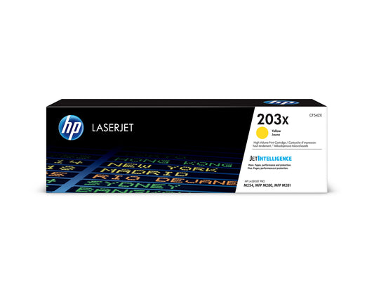 HP 203X (CF542X) Original Tonerpatrone gelb - hohe Reichweite. Liefert gelben Toner für Farbdrucke.