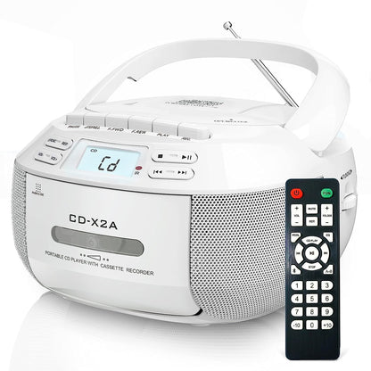 Greadio Boombox CD/Kassettenspieler Bluetooth FM Radio – Weiss. Weißer, kompakter Audio-Player zur Audio-Wiedergabe.