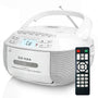 Greadio Boombox CD/Kassettenspieler Bluetooth FM Radio – Weiss. Weißer, kompakter Audio-Player zur Audio-Wiedergabe.