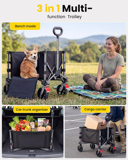 YEAUPE PRO Bollerwagen faltbar, 70 L, 50 kg Tragkraft, Schwarz