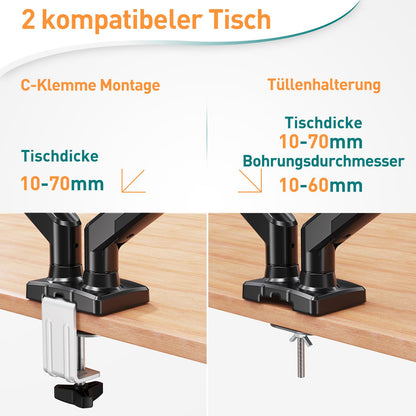 ELIVED Doppel Monitor Arm Gasdruck VESA 13-32 Zoll