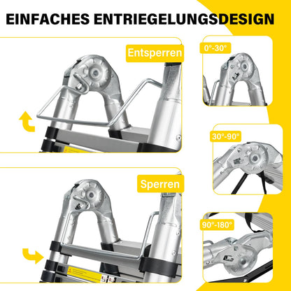 STANEW 5M Alu Teleskop-Klappleiter Multifunktionsleiter – Silber