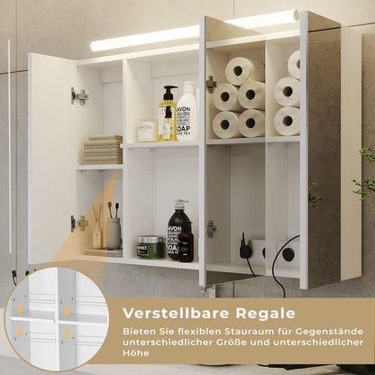 DICTAC Spiegelschrank Bad Beleuchtung Steckdose 90x60cm Weiss