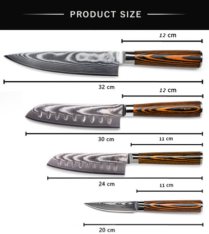 Wolfblood 4er Damastmesser Set – Profi Chef & Santoku