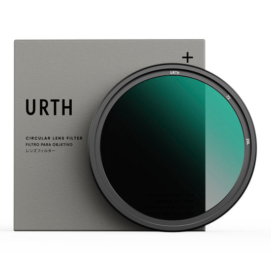 Urth 72mm Variabler Graufilter ND2-32 ND Filter Plus+. Schwarzer Rahmen, graues Glas. Reduziert Licht für lange Belichtungszeiten.