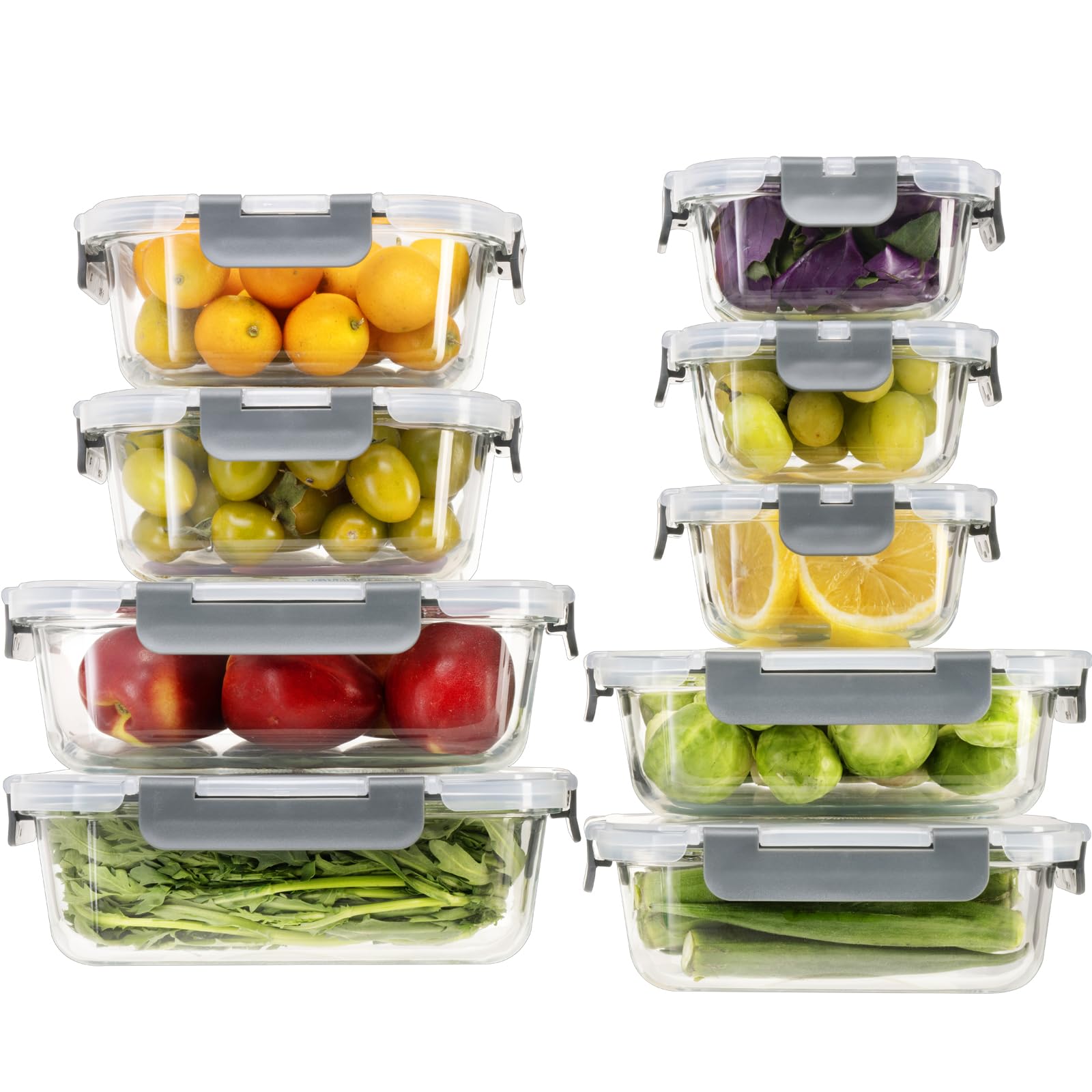 GENICOOK Glas-Frischhaltedosen Set 18-teilig, luftdicht, BPA-frei – rechteckige und quadratische Glasbehälter mit Deckel