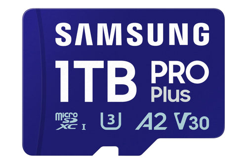 Samsung Pro Plus MB-MD1T0SA/EU MicroSDXC Speicherkarte - 1 TB. Kleine, rechteckige, schwarze Karte zur Datenspeicherung und Speichererweiterung für mobile Geräte.