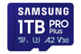 Samsung Pro Plus MB-MD1T0SA/EU MicroSDXC Speicherkarte - 1 TB. Kleine, rechteckige, schwarze Karte zur Datenspeicherung und Speichererweiterung für mobile Geräte.