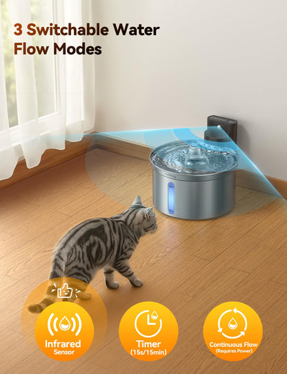FEELNEEDY FN-W19 Katzenbrunnen Edelstahl kabellos mit Sensor 3,5 L