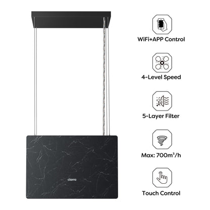 Ciarra Pinnacle Ash Concrete Inselhaube - 48cm Smart Wi-Fi Umluft
