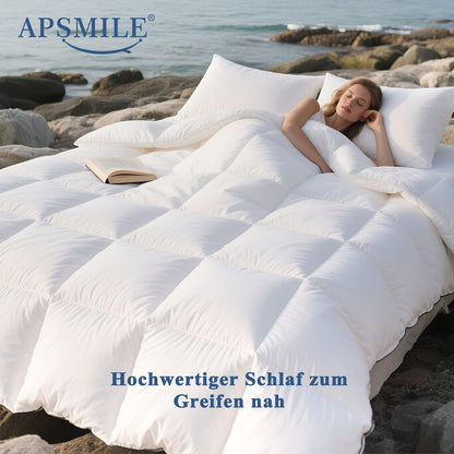 APSMILE Daunendecke 200x200 - Ganzjahres, Bio-Baumwolle, Weiss