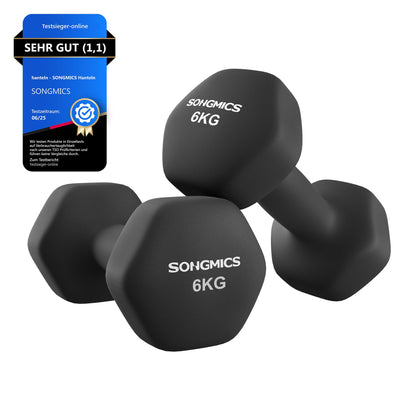 SONGMICS Kurzhanteln 2er Set, 2 x 6 kg, Hexagon, Neopren, schwarz – für Krafttraining zu Hause