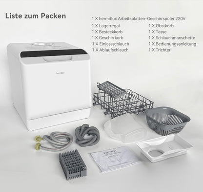 Hermitlux Mini Tischgeschirrspüler – mit/ohne Anschluss, Weiss