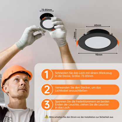 Tomosu LED Einbaustrahler Set 20 Stk. 230V Schwarz 4000K IP44