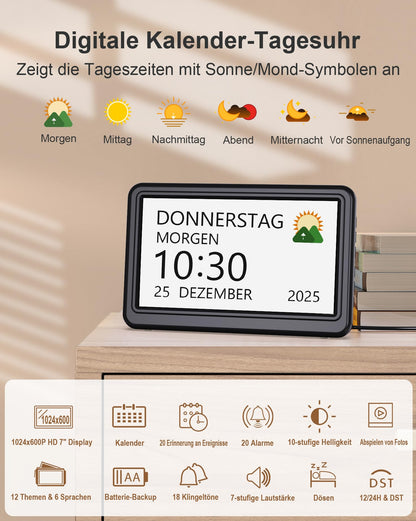 Roxicosly Digitaler Kalender CR1029, Demenzuhr mit Wecker, 7 Zoll