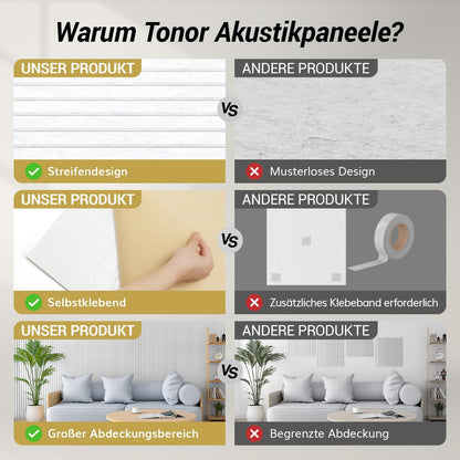 TONOR Akustikpaneele selbstklebend, 8er-Set 120 x 60 cm, Weiss