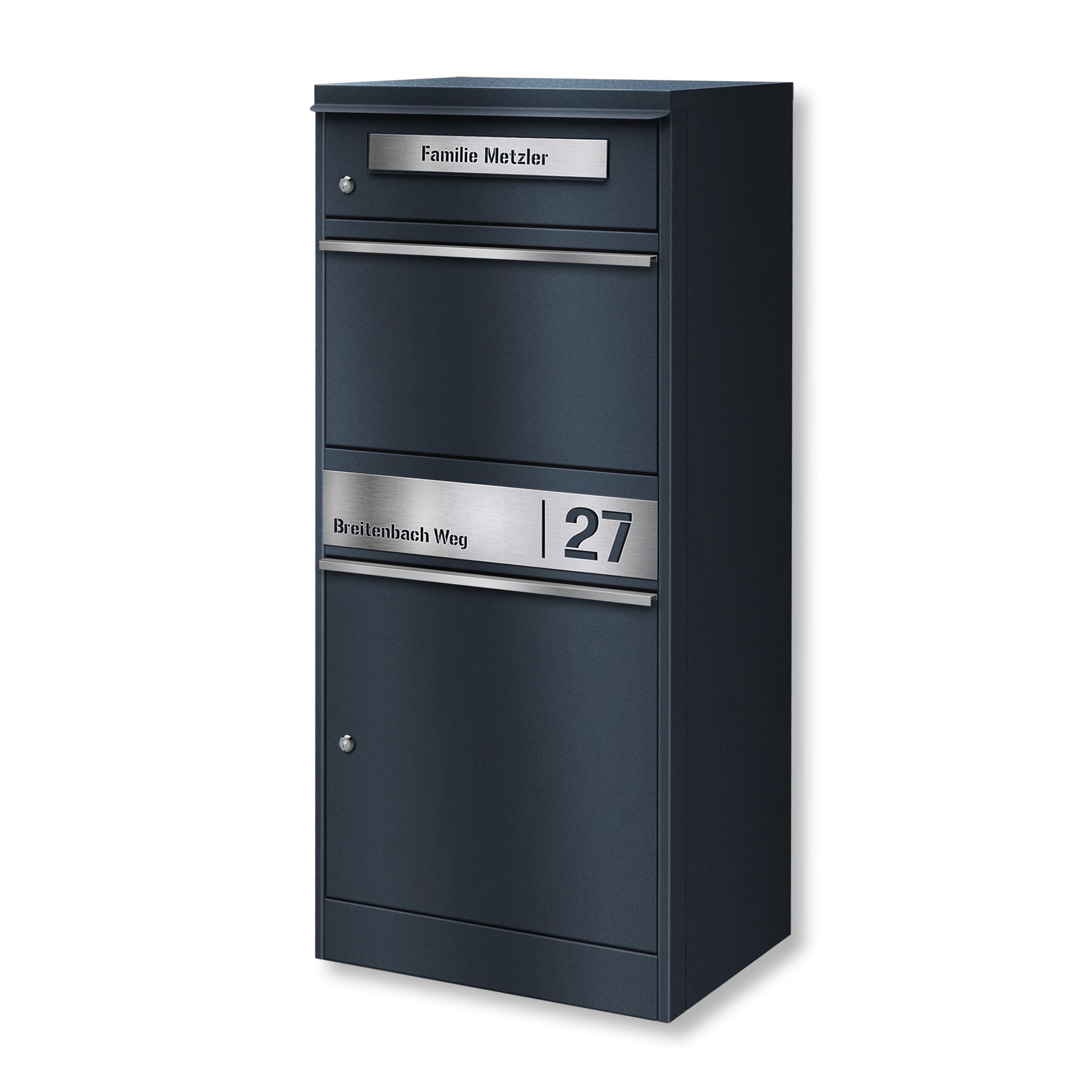 Metzler Bispo 2 Standbriefkasten Paketbox. Anthrazitgrau, rechteckig. Zur Aufnahme von Briefen und Paketen.