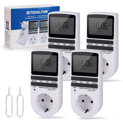 Digitale Zeitschaltuhr Steckdose - 4er Set Weiss, Deutsch