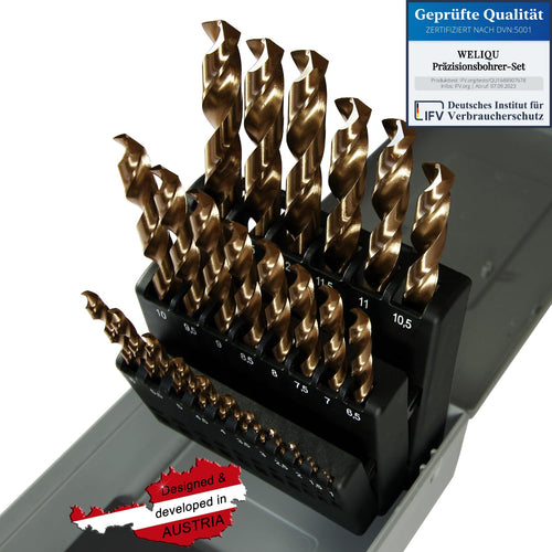 WELIQU Präzisionsbohrer-Set HSS-E M35 Cobalt - 25-tlg. 1-13mm