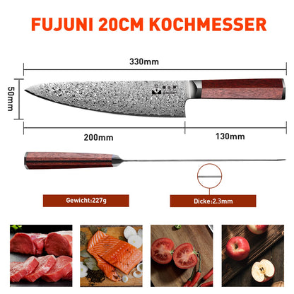 FUJUNI Damastmesser Profi Kochmesser 20 cm – Holzgriff