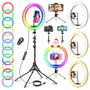 GerTong Ringlicht mit Stativ, 11,5 Zoll LED-Ringleuchte RGB dimmbar, runde Bauform mit Handyhalterung