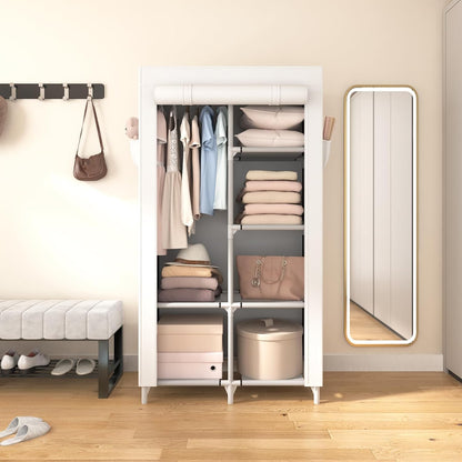Vicye Stoffschrank mit Kleiderstange, 6 Ablagen, 84 x 42 x 162 cm