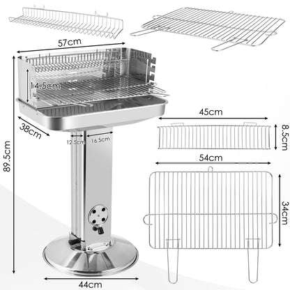 TLGREEN Holzkohlegrill Edelstahl Säulengrill, 57 x 38 x 90 cm
