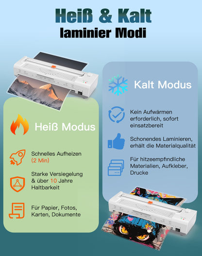 A3 Laminiergerät Heiss/Kalt Auto-Einzug – 10-in-1 Set Weiss