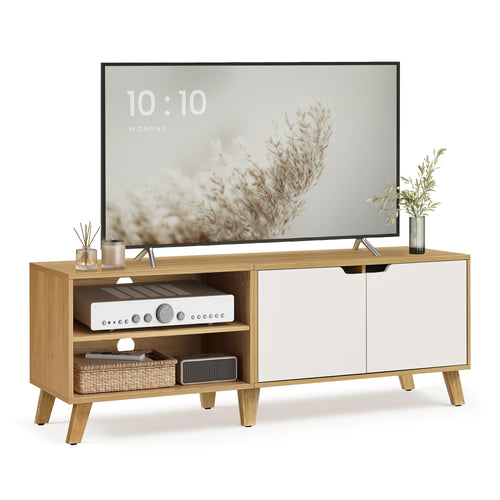 VASAGLE TV-Schrank 140 cm – Natureiche/Cremeweiss LTV027N01. Rechteckiger Medientisch in Natureiche/Cremeweiß. Bietet TV-Ablage und Medienstauräume.