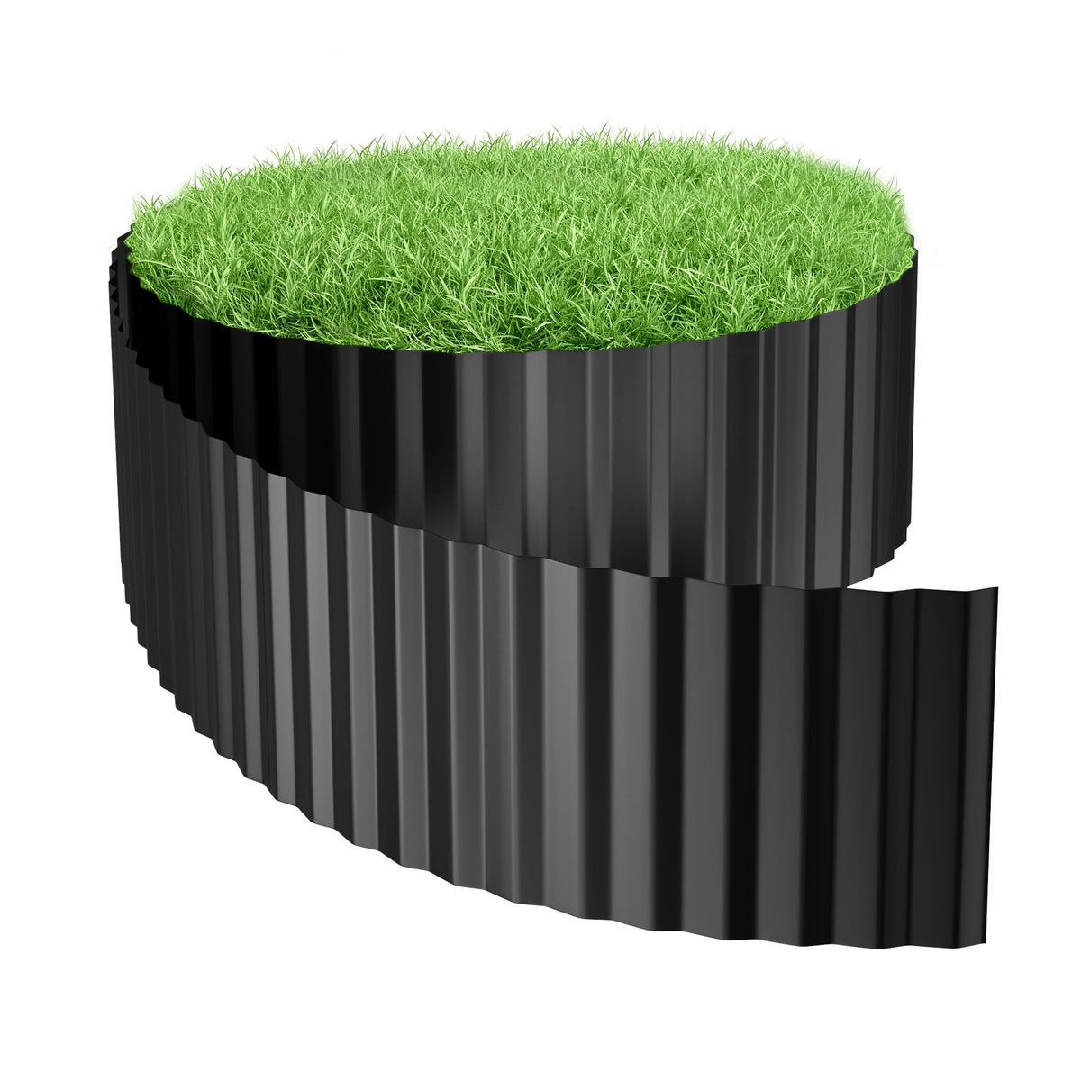 AufuN Rasenkante Metall verzinkt, Wellenform, Anthrazit, 18 cm, 20 m als Beeteinfassung