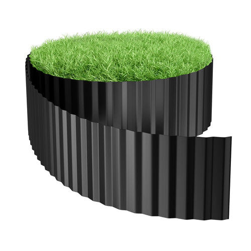 AufuN Rasenkante Metall verzinkt, Wellenform, Anthrazit, 18 cm, 20 m als Beeteinfassung