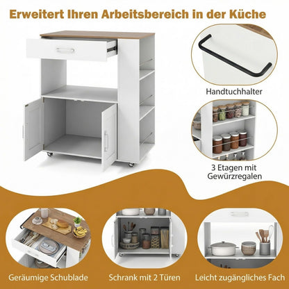 GIANTEX Küchenwagen mit Rollen, Servierwagen mit Arbeitsplatte, weiss