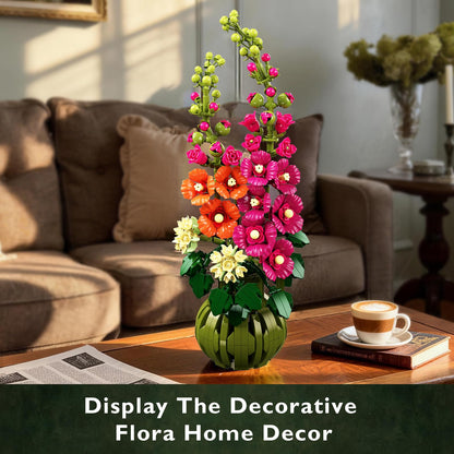 CUBIMANA Botanicals Alcea Rosea Blumen Bauset mit Vase, 974 Teile