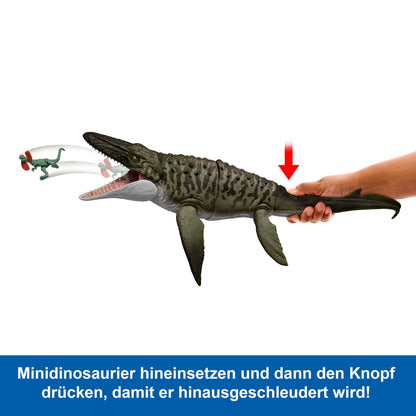 Mattel Jurassic World Mosasaurus Actionfigur mit Mini-Dilophosaurus
