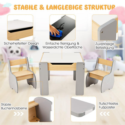 COSTWAY Kindertisch mit 2 Stühlen Kindersitzgruppe - Grau