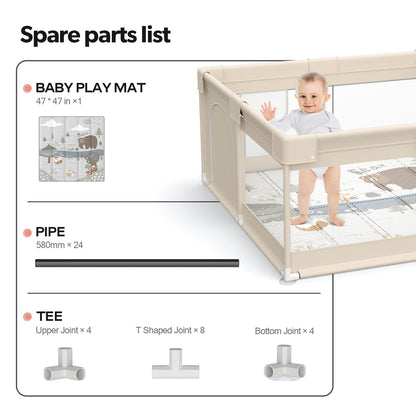 Fodoss Baby Laufgitter 120x120cm mit Matratze – Beige