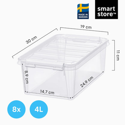 SmartStore Aufbewahrungsboxen aus Kunststoff, 4 l, 8er-Set, weiss